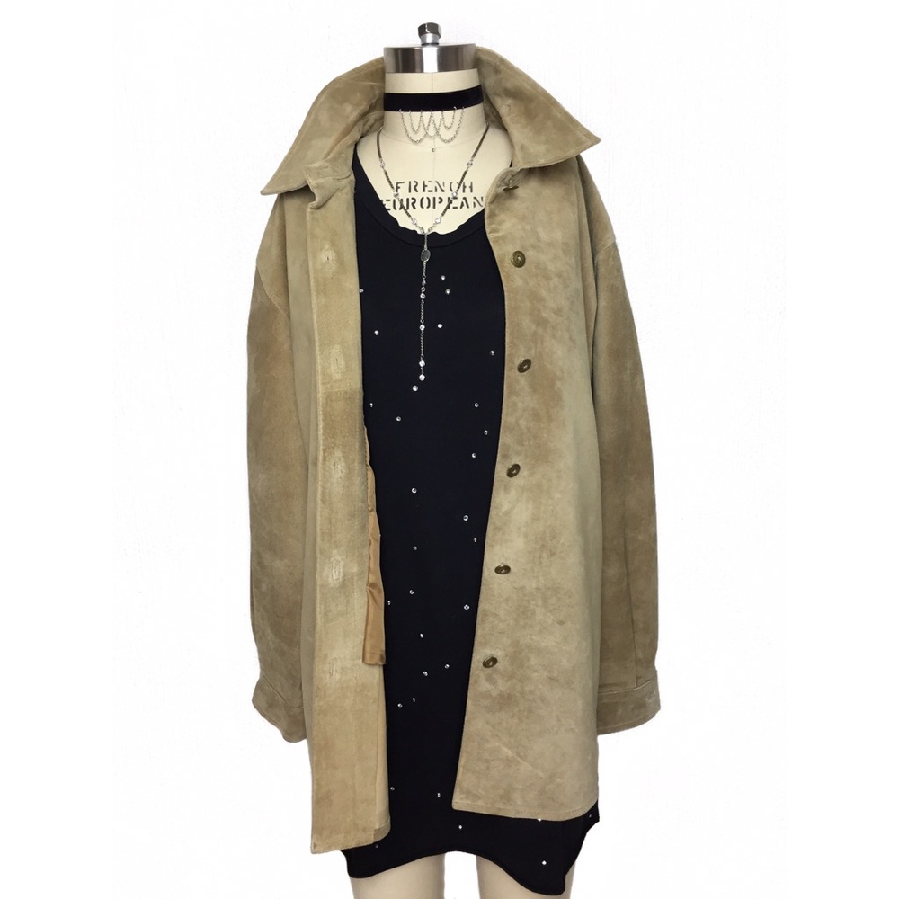 Vintage Tan Suede Coat with Black Dress